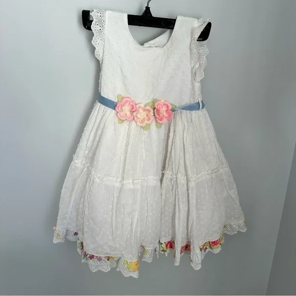 NWT Lauren Ashley London 2 piece Floral White Dress with Pink Accents- size  24M